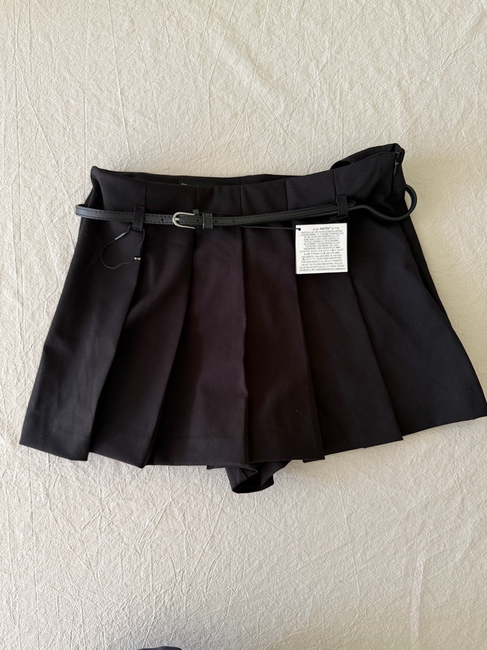 Zara Black Pleated Mini Skort with belt
